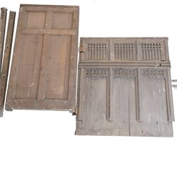 Architectural Salvage - Quantity of 19th century oak church panels including gilt decorated statue stand, carved fret work rails, confessional door with carved uprights etc
Notes: Removed in the 19th century from the church in the grounds of a private Yorkshire estate 
Provenance: property of a Nobleman