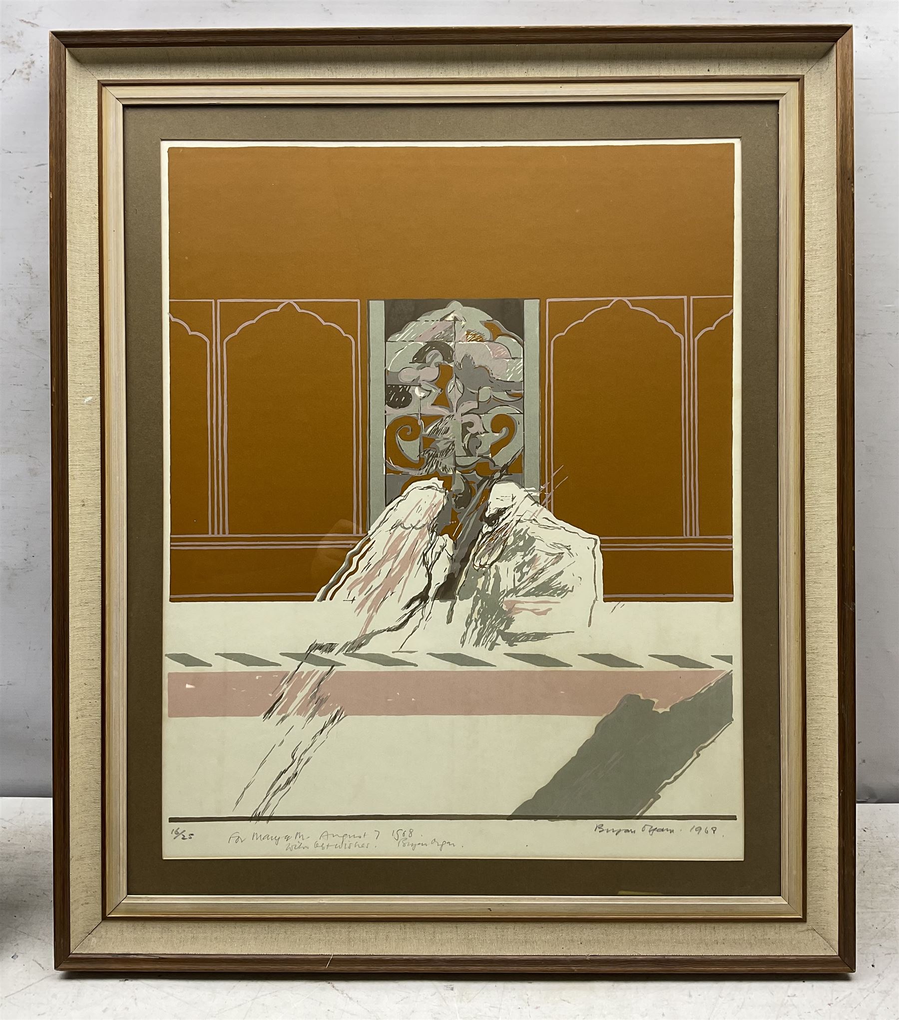 Bryan Organ (British 1935-): Figures in an Interior, limited edition screenprint signed, numbered 16/25 and dated 1968, 57cm x 45cm 