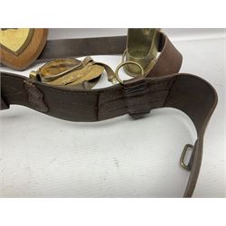 British Army Sam Brown leather belt with Turkish markings; New Zealand Land Forces officer's commission certificate dated 1919; WWII small pair of trench art brass helmet shaped scuttles; and other items