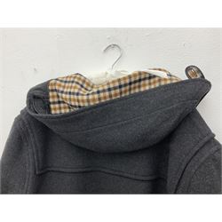 Men's Aquascutum lambs wool herringbone tweed coat with silk lining, 46 Reg, together with a further Men's Aquascutum grey wool duffle coat, with cheque lining and horn buttons, 46