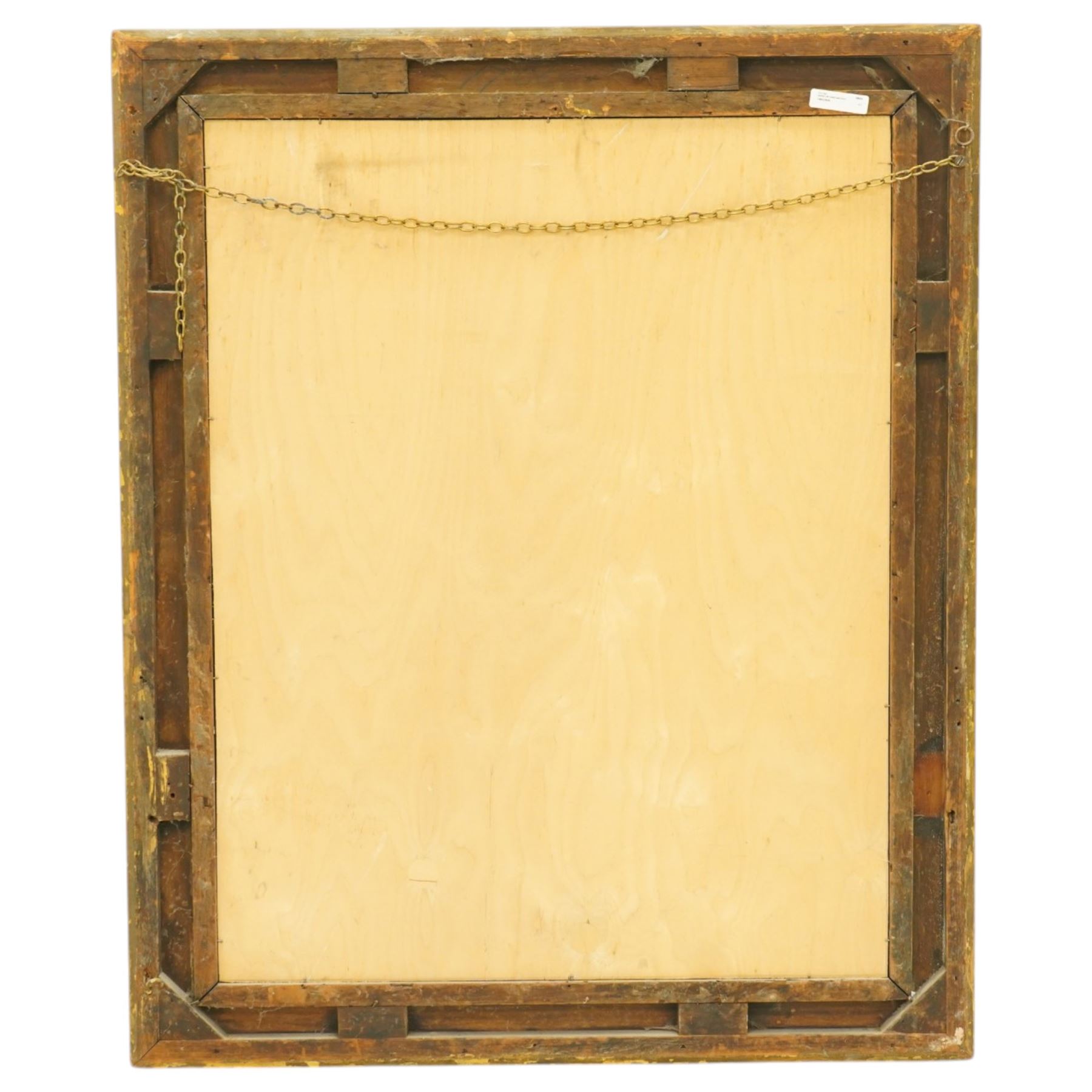 French style gilt composition wall mirror, the rectangular plate within a swept frame moulded with scrolling foliage and shell motifs