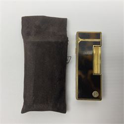 Dunhill Rollagas lighter, in gold plated tortoiseshell pattern case, stamped with AD shield to base and in original brown velvet Dunhill pouch, lighter H6.4cm