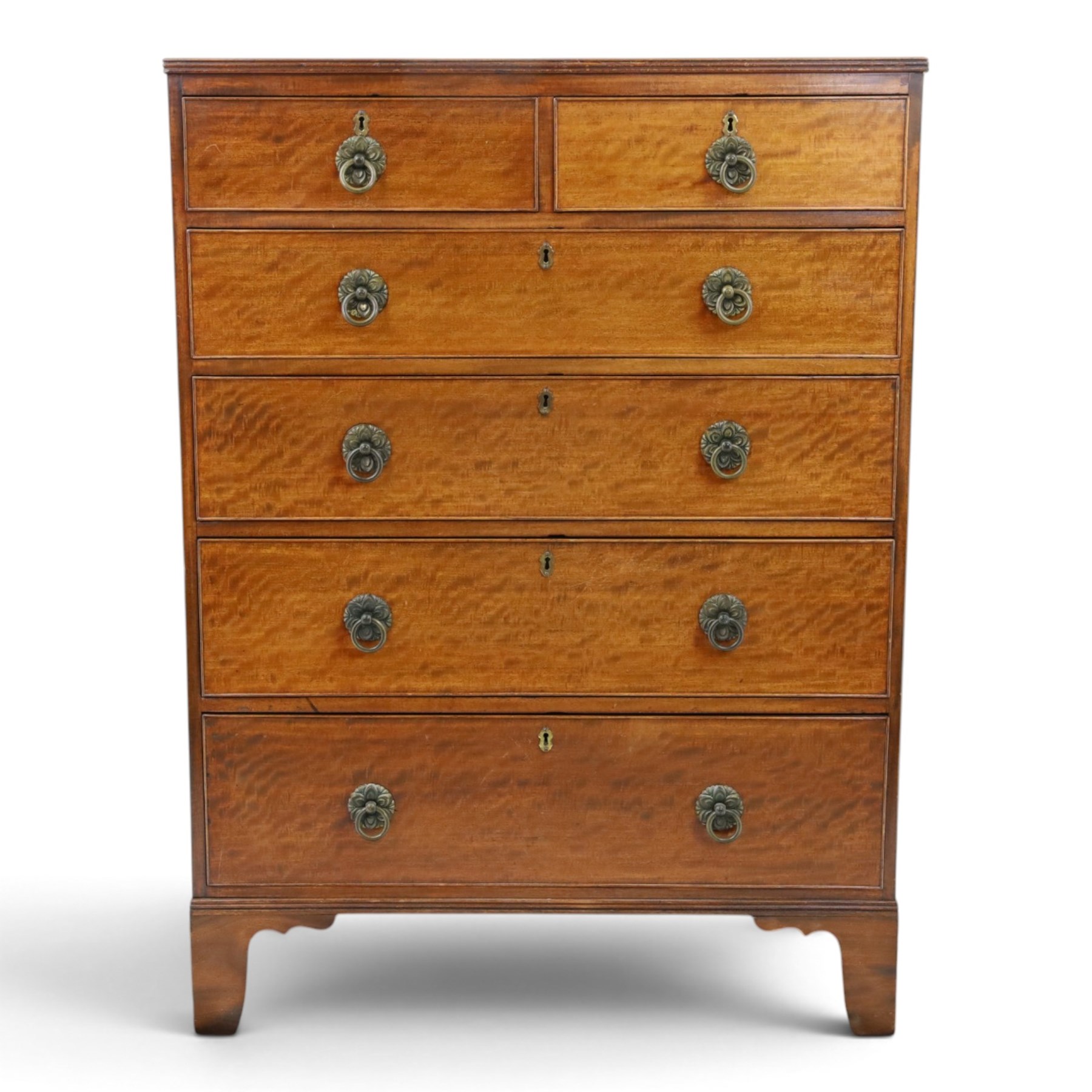 Edwardian mahogany tall chest, rectangular top with reeded edge, above two short over four long graduating drawers, raised on bracket feet