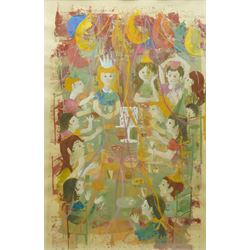 Mary Berry Barnes (American Mid-20th century): The Birthday Party, gouache signed and date...
