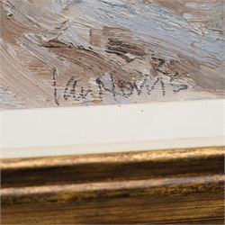 Ian Norris (British 1960-): Beachscape, oil on board signed, inscribed verso 14cm x 19cm