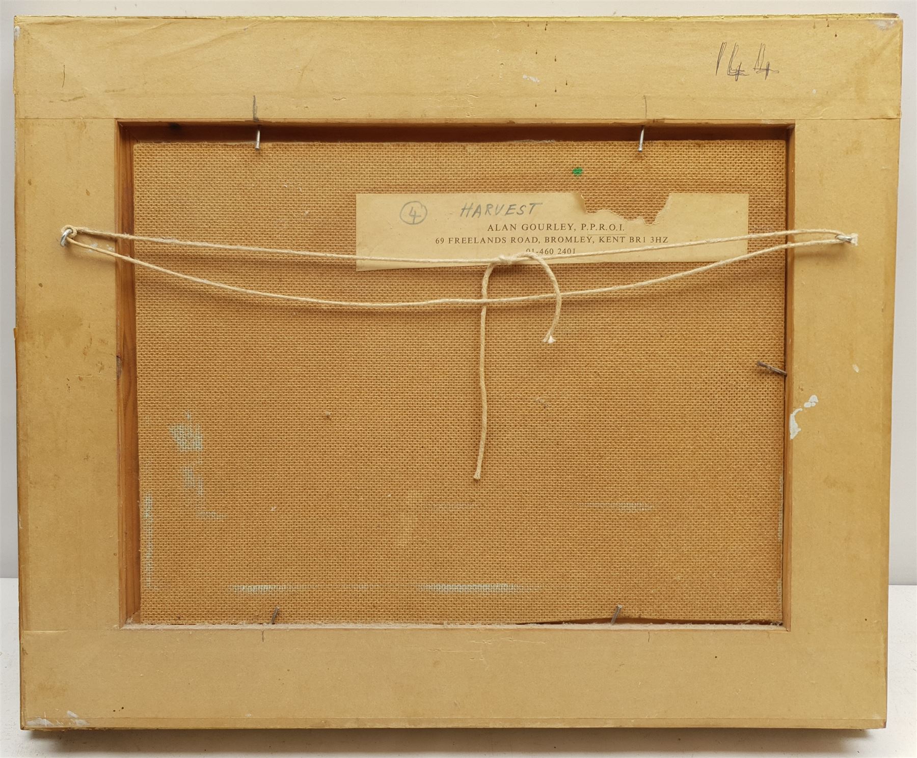 Alan Stenhouse Gourley PROI (Scottish 1909-1991): 'Harvest', oil on board signed, titled on artist's address label verso 25cm x 34cm