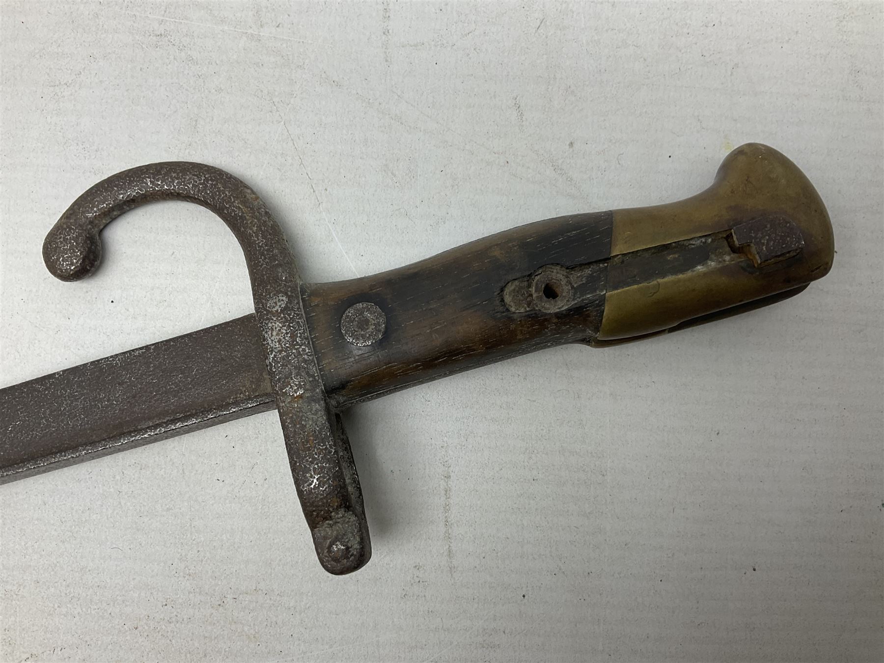 Five 19th century bayonets in relic condition without scabbards comprising British Pattern 1876 socket bayonet with Indian markings; French Model 1874 epee bayonet; and three French Model 1866 sabre bayonets (5)