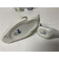 Seven Royal Copenhagen figures, including Arctic tern no 827, Swan no 755, Kingfisher no 2257 etc, together with Royal Copenhagen dish