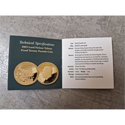King Charles III Tristan da Cunha 2023 'Lord Nelson Tribute' gold proof twenty pounds coin, cased and boxed with certificate