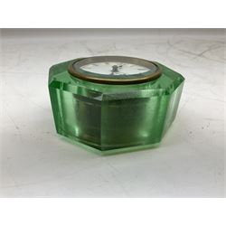 E N Welch art deco style uranium glass clock, H9cm