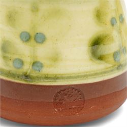 Peter Dick for Coxwold Pottery stoneware teapot decorated with flower heads, Coxwold Pottery mug and a Thornton Pottery jug