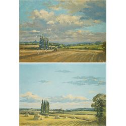 William Burns (British 1923-2010): 'River Scene' and 'Haystacks', pair oils on board signe...