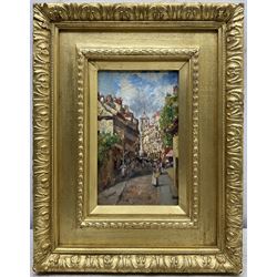 Andrew Colley (Staithes Group 1859-1910): Street in 'Paris', oil on panel signed, indistinctly titled verso 22cm x 13cm
