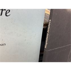 Large collection of fine art and antique reference books, to include Gordon Fleming, The Young Whistler; Sidney C. Hutchison, The History of the Royal Academy, Edward Yardley, The Life and Career of Frank Henry Mason R.B.A., R.I., R.S.M.A. 1975-1965; Brenda Roberts, The Collectors Encyclopaedia of Hull Pottery; Marcel Thomas, The Golden Age Manuscript Painting at the Time of Jean, Duc de Berry; Lindsay Errington, Tribute to Wilkie, etc. 