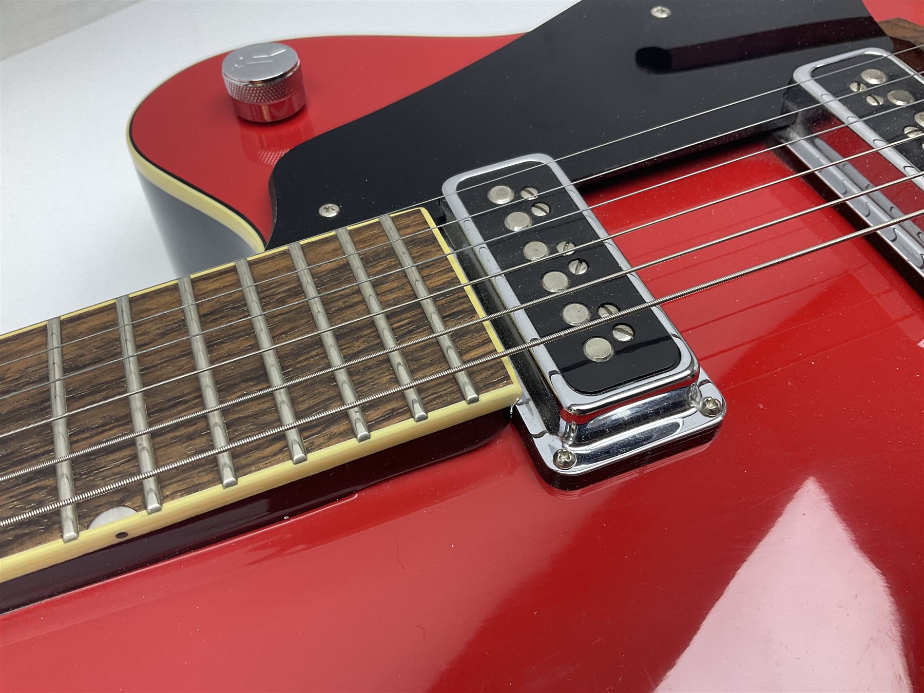 Gretsch Electromatic semi-acoustic guitar model G5129 in black and red with Bigsby tremolo, serial no.KS05063904; L105cm; in fitted hard carrying case