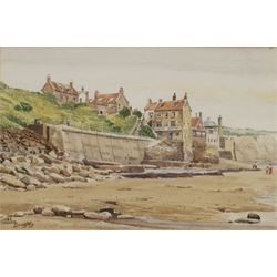 Malcolm Doughty (British Contemporary): View of Robin Hoods Bay from the Beach, watercolour signed together with two other coastal watercolours max 15cm x 24cm (3)