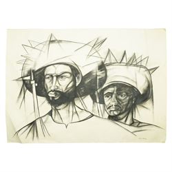 Servando Cabrera Moreno (Cuban 1923-1981): Soldiers, charcoal signed and dated '65, 71cm x 100cm (unframed)