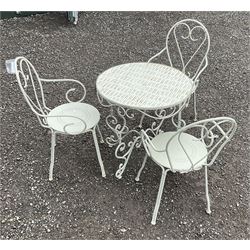 Painted garden table and three chairs - THIS LOT IS TO BE COLLECTED BY APPOINTMENT FROM DUGGLEBY STORAGE, GREAT HILL, EASTFIELD, SCARBOROUGH, YO11 3TX