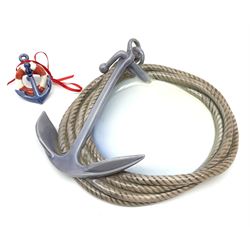 A Bing and Grondahl dish the rim modelled as a coiled rope with anchor 2377, L21cm, together with a box Royal Copenhagen ornament modelled as an anchor and buoy 381. 