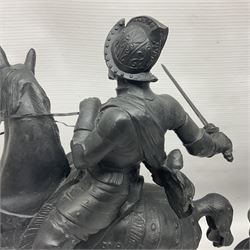 Pair of spelter warriors on horseback, H40cm