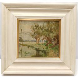 English School (Early 20th century): 'Cherwell', oil on panel unsigned, titled verso 18cm x 20cm