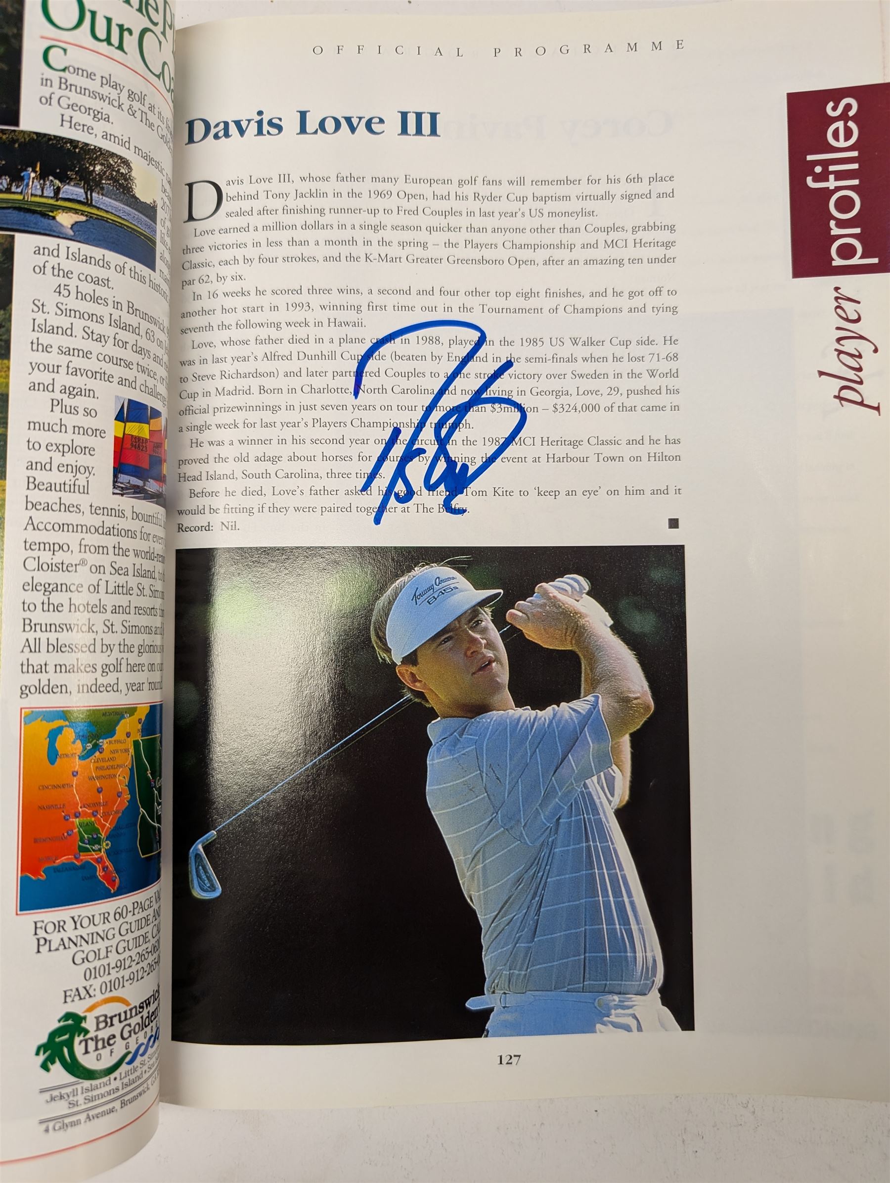 1993 Ryder Cup programme, signed by Nick Faldo, Payne Stewart, etc