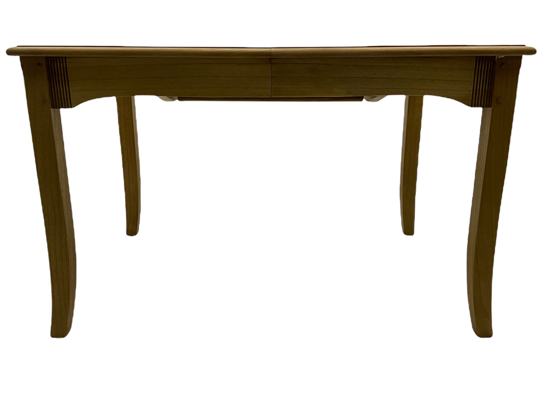 Windsor by Mark Devany oak rectangular extending dining table, with butterfly leaf, and four chairs with upholstered seats and backs