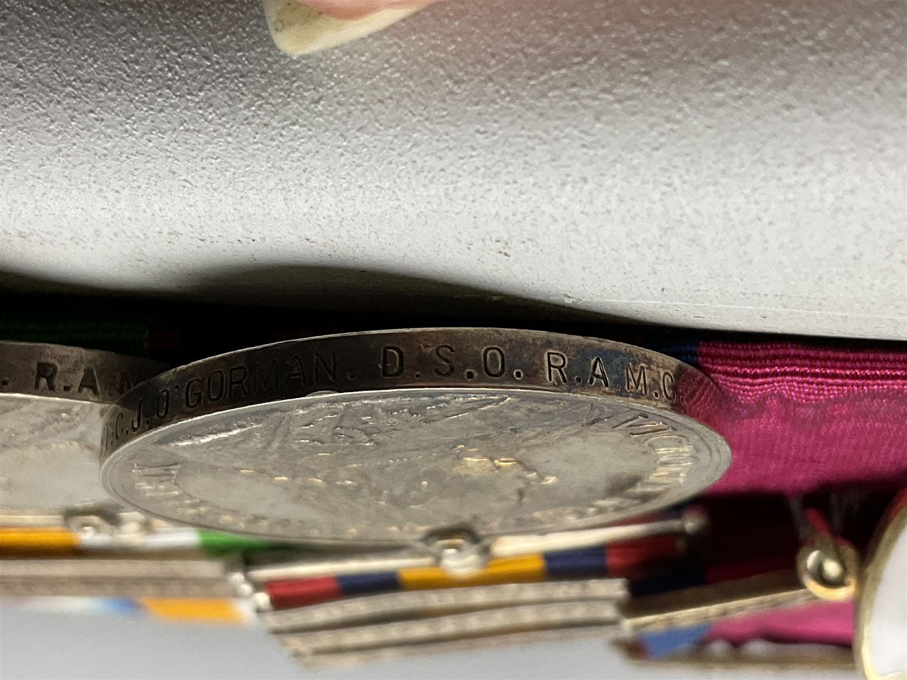 South Africa/WW1 Distinguished Service Order group of seven medals comprising D.S,O. with original ribbon bar and top bar slider, Queens South Africa Medal with three clasps for Defence of Kimberley, Orange Free State and Transvaal, Kings South Africa Medal with two clasps for South Africa 1901 & 1902 awarded to Capt. C.J. O'Gorman D.S.O. R.A.M.C., 1914-15 Star, British War Medal and Victory Medal with MID oak leaves awarded to Major (later Lt. Col.) C.J. O'Gorman D.S.O. R.A.M.C. and Kimberley Star 1899-1900; together with copies of research and biographical material