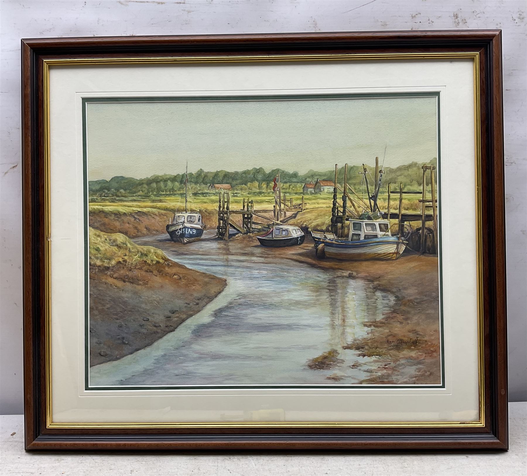 Ron Wagstaff (Northern British 20th Century): 'High and Dry - Norfolk', 'Haystack and Yard - Beamish', 'Newark Fairground' and Farmyard Landscapes, collection of five watercolours signed, variously titled verso max 35cm x 44cm (5)