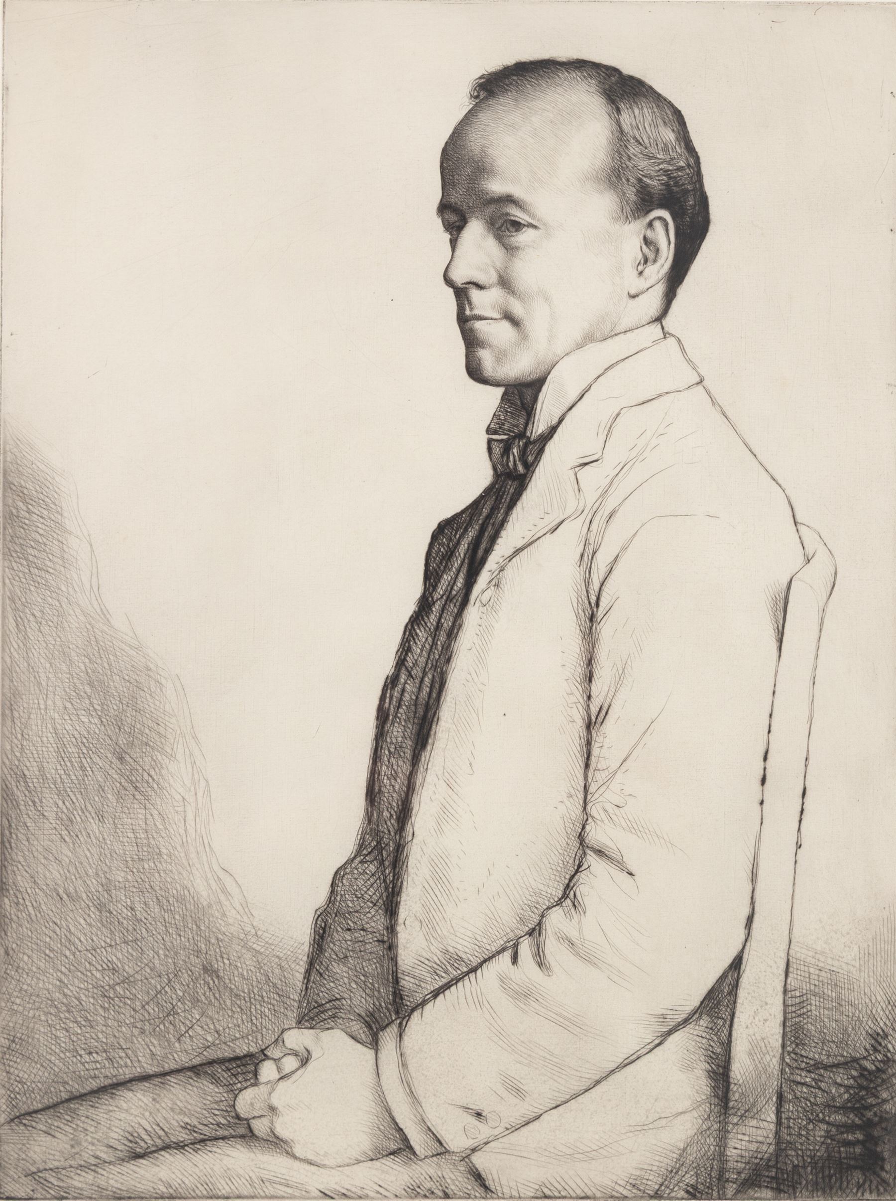 William Strang (Scottish 1859-1921): The Rt Hon Walter Runciman, large etching signed in pencil 41cm x 30.5cm; Joseph Simpson (British 1879-1939): Portrait of John Peel, lithograph signed in pencil, 34cm x 26cm (2)