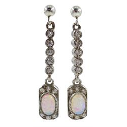 Pair of silver opal pendant earrings, stamped 925