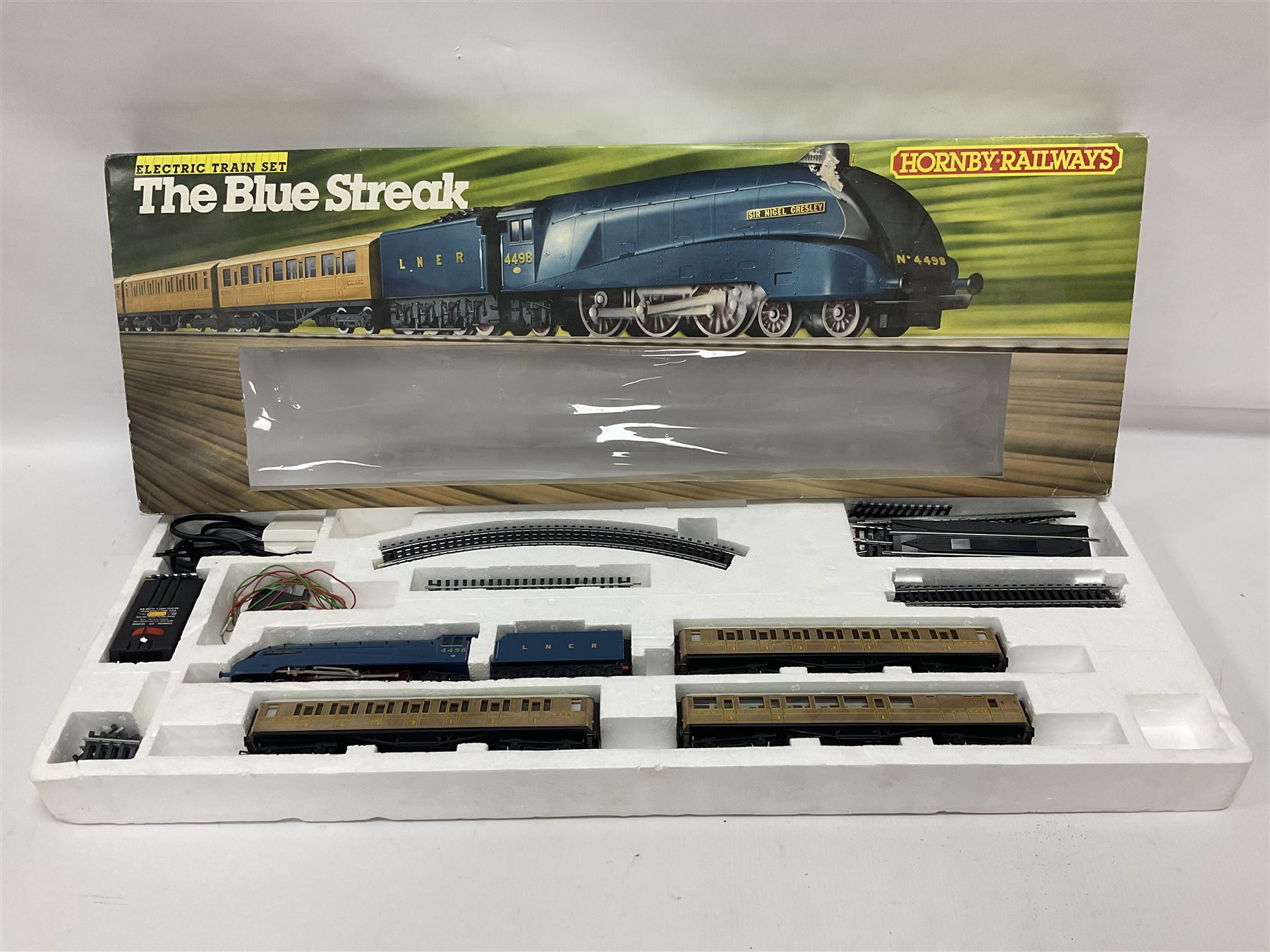 Hornby '00' gauge - The Blue Streak train set with Class A4 4-6-2 locomotive 'Sir Nigel Gresley' with tender, three teak effect coaches, track and controller; boxed