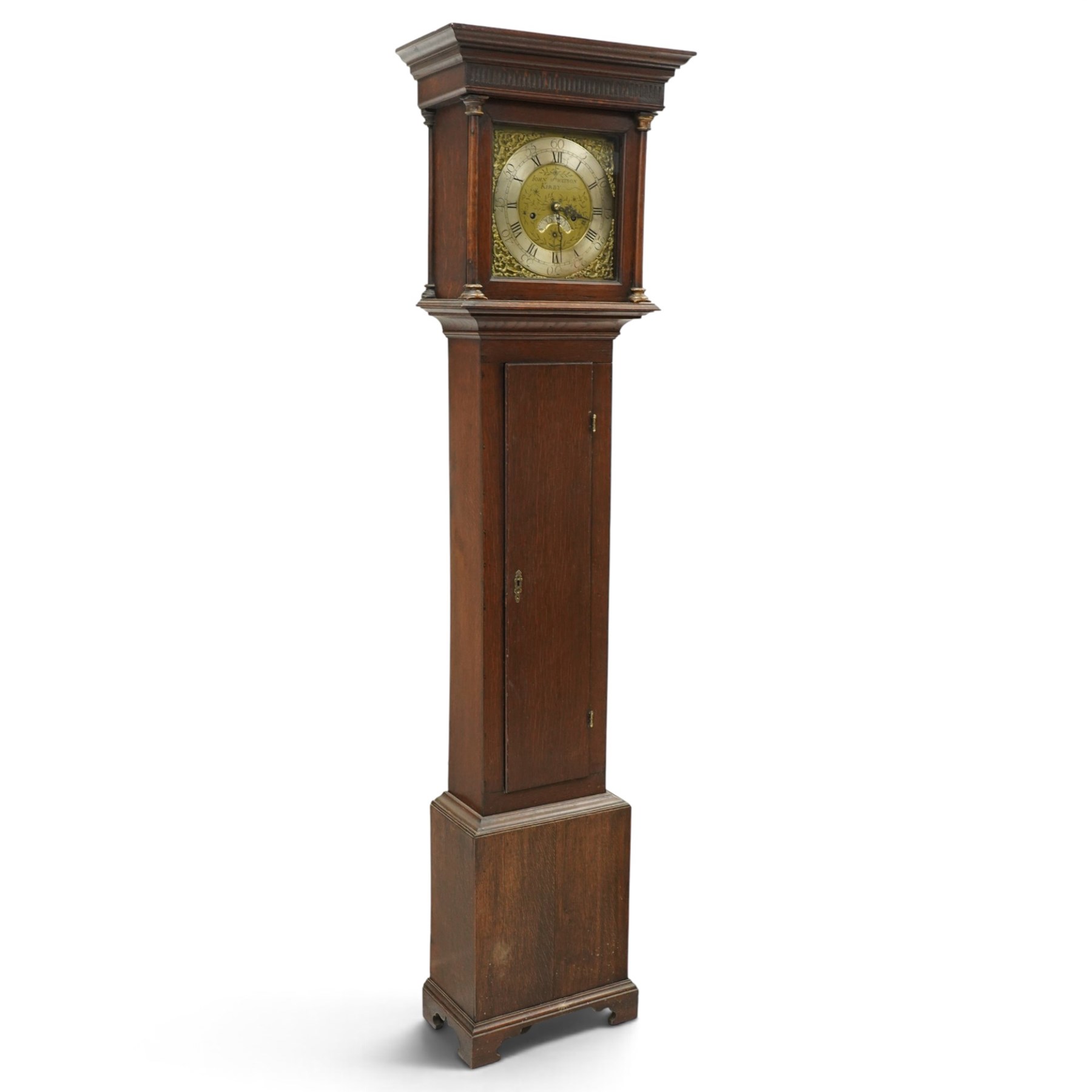 18th century oak longcase clock, brass and silvered dial by John Watson Kirby