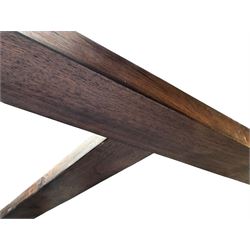 Georgian design Indian sheesham hardwood framed four poster bed, lattice slats to the top supported by reeded cylindrical and octagonal column uprights, the pierced stepped headboard carved with floral motifs, with associated mattress