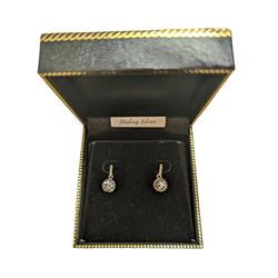 Silver cubic zirconia pendant earrings, stamped 925, boxed 