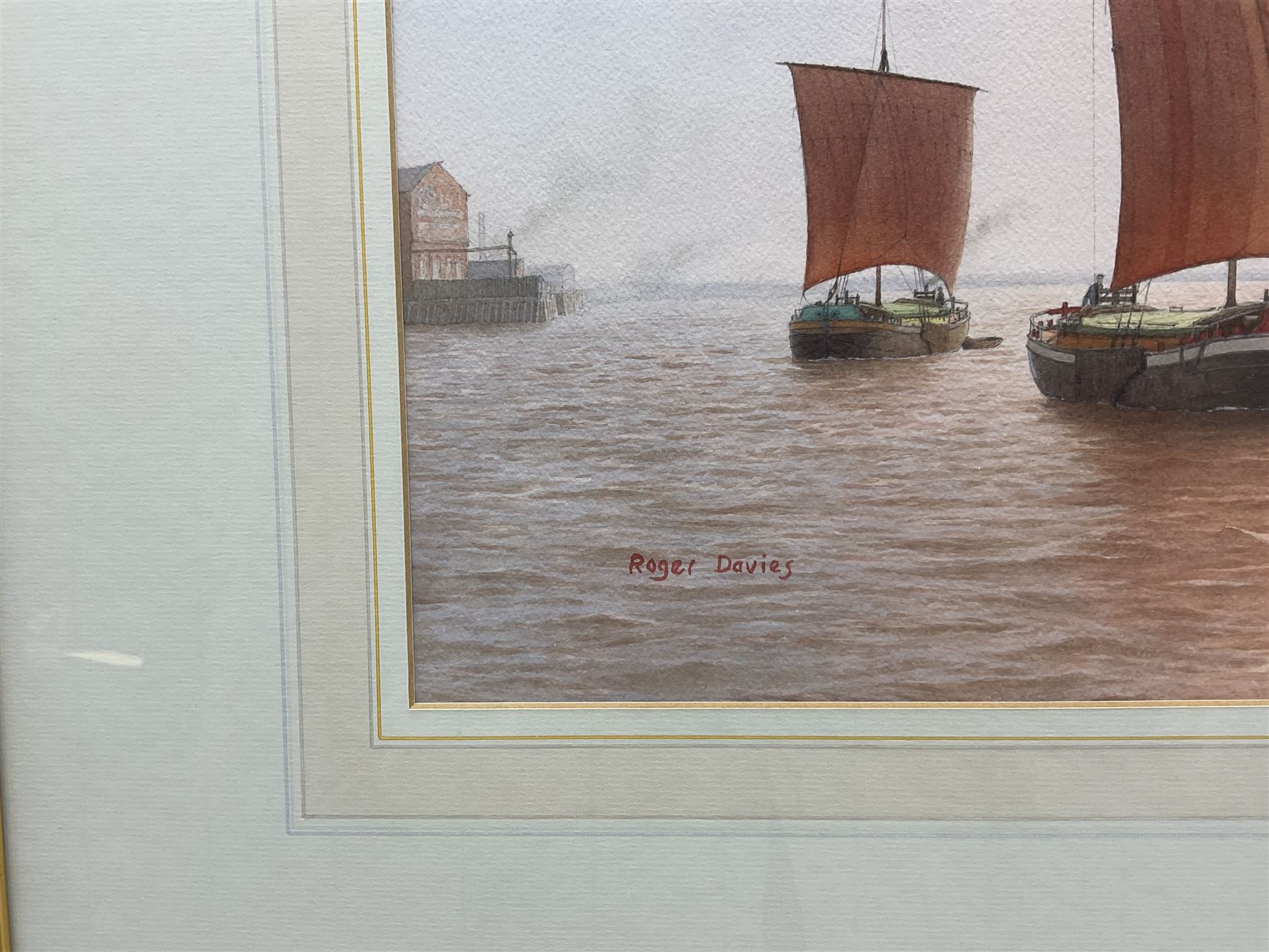 Roger Davies (British 1945-): Humber Keel Boats, watercolour signed 27cm x 53cm 