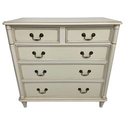 Laura Ashley - 'Clifton' ivory finish chest, fitted with two short and thee long graduating drawers with heavily moulded edges, flanked by split turned uprights, on turned feet