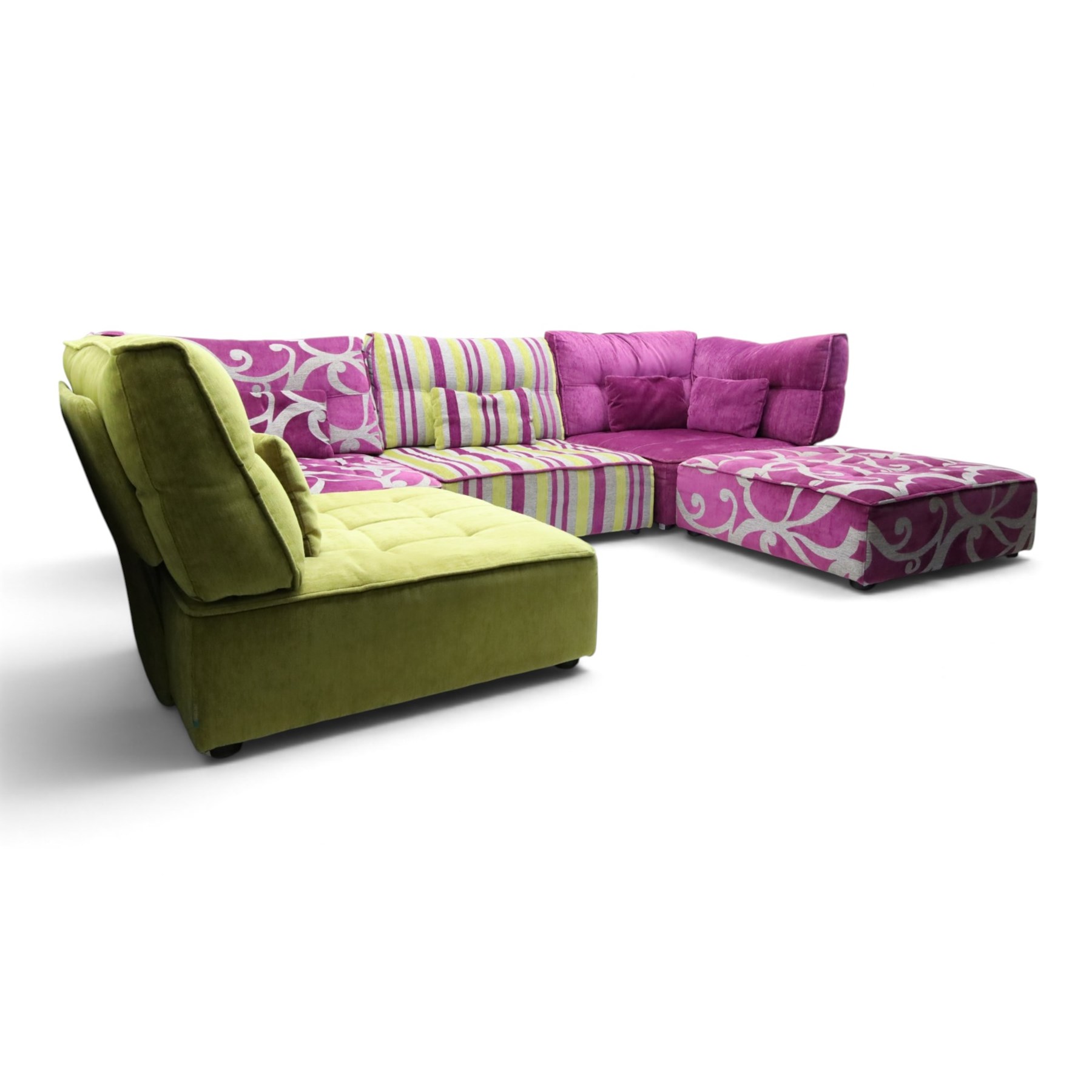 Fama - 'Arianne Love' modular sofa, comprising five sections; two corner 'C' sections, seat 'A' section and footstool, raised on bun feet
