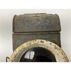 Collection of cast iron lamps, predominantly railway and coach examples, to include John Phillips Light of London Lamp Co coach lamp and Lito bicycle lamp by Miller & Co of Birmingham, etc