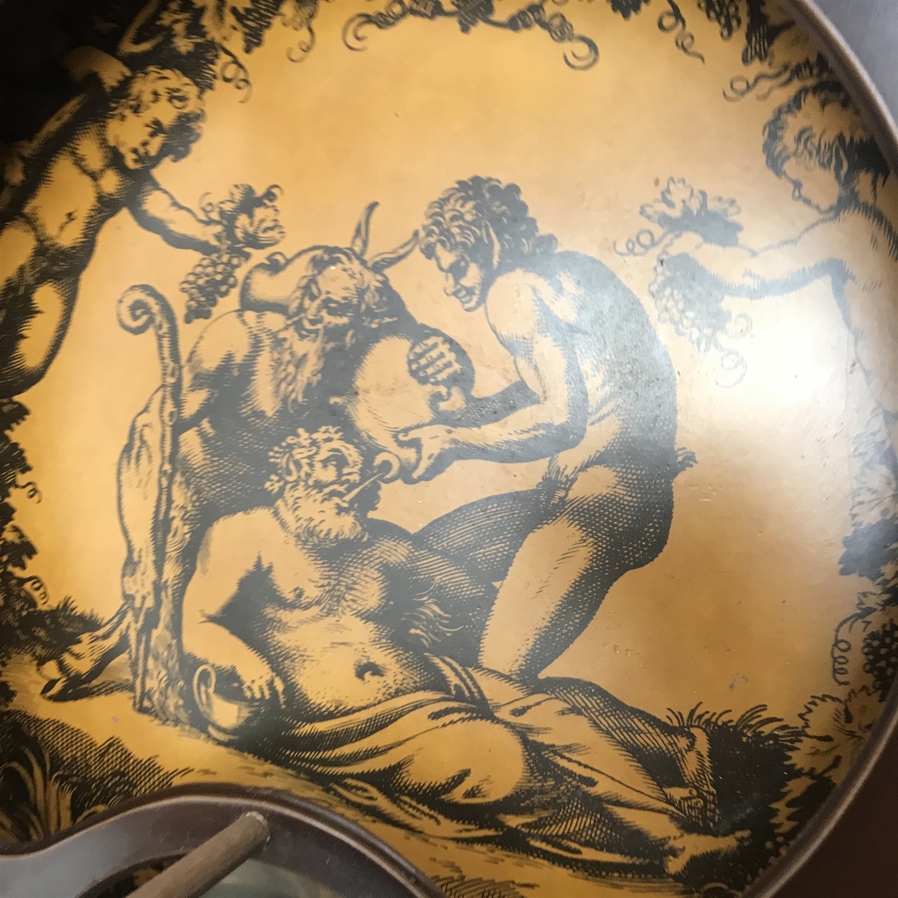 Globe drinks cabinet, turned supports joined by shaped stretchers, D74cm, H105cm