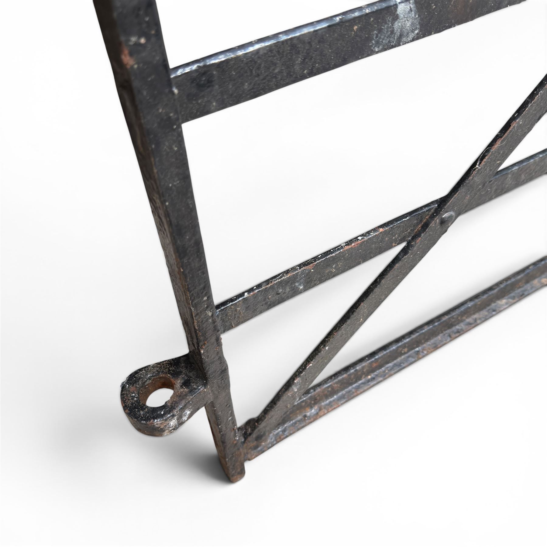 Georgian wrought iron single strapwork gate of small proportions, with scroll design and hinged latch
