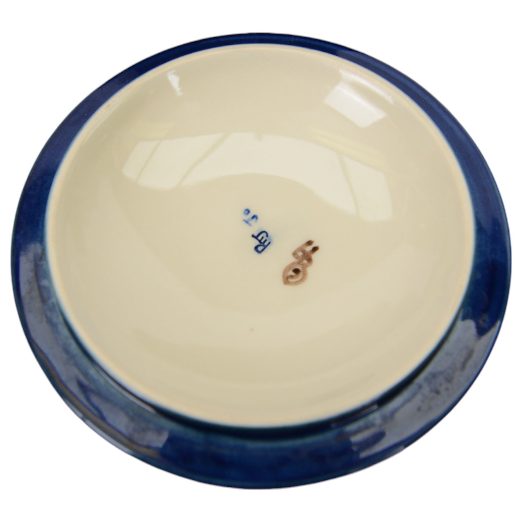 Moorcroft vase in Hypericum pattern, of baluster form, in original box, together with a Moorcroft covered dish in Simeon pattern, both with printed marks beneath, vase H10cm