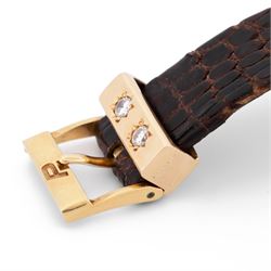 Piaget Altiplano ultra thin 18ct gold diamond set manual wind wristwatch, Ref. 2642, Cal. 20P2, silvered dial with baton hour markers, the gold outer ring set with eight round brilliant cut diamonds, on brown leather strap with Piaget 18ct gold buckle and 18ct gold diamond set spacer