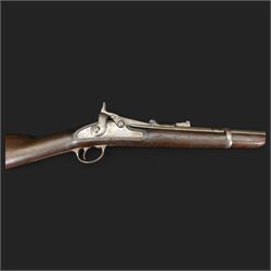 Springfield single shot service rifle, 1866 Allin conversion trapdoor model, 50-70 Cal, the lock marked 1864 with eagle and 