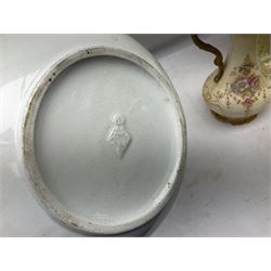Fieldings Crown Devon Windsor pattern wash jug and bowl, together with two blush ivory ewers and other Victorian ceramics to include twin handled vase of flattened form and jug, tallest H36cm