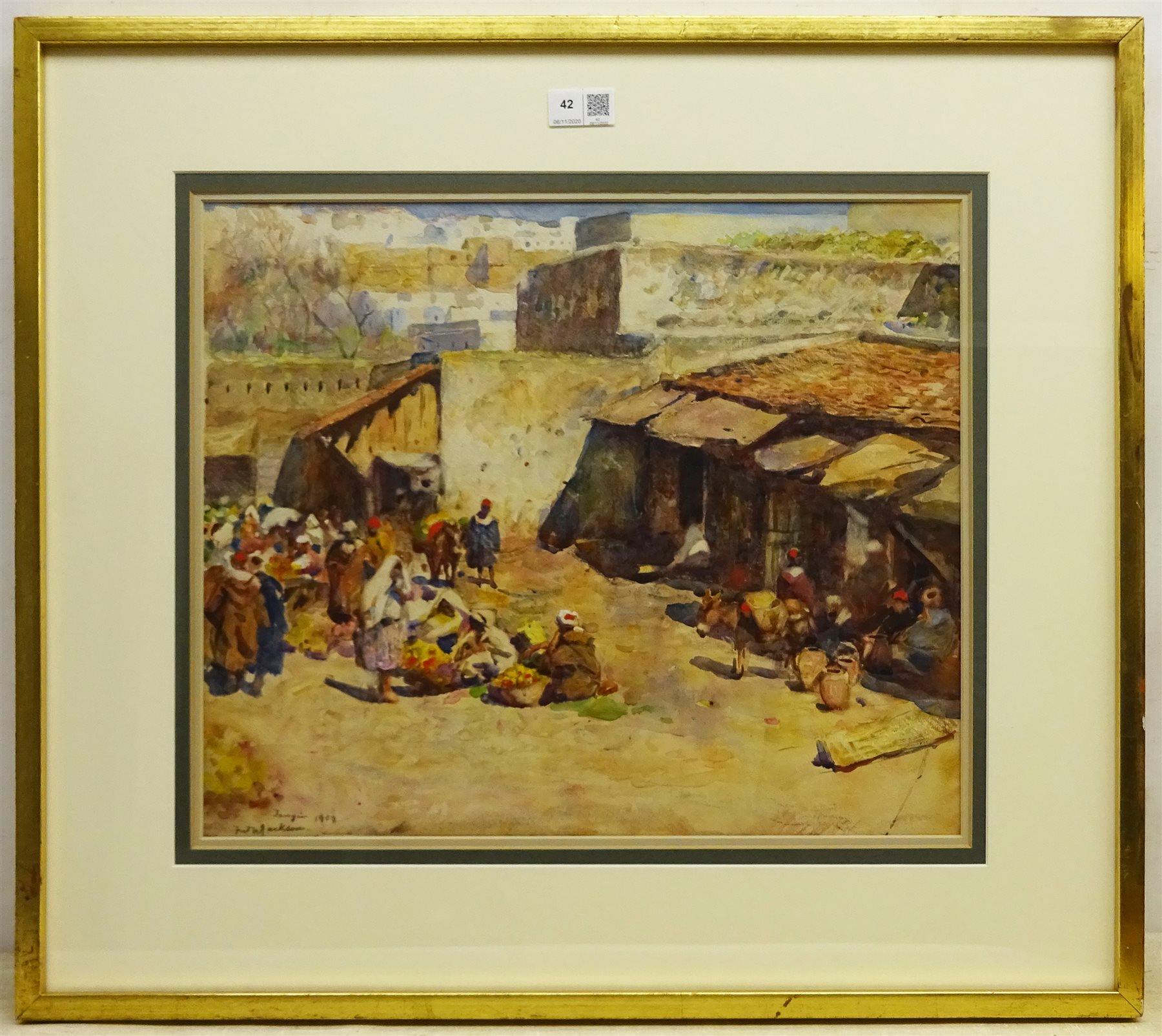 Frederic William Jackson (Staithes Group 1859-1918): 'Tangier' Market Place, watercolour signed titled and dated 1908, 37cm x 44cm
