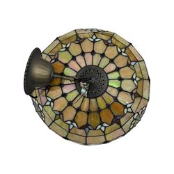 Collection of Tiffany-style light shades, to include six bowl-shaped wall-mounted fittings with floral and berry motifs and three ceiling-mounted light shades