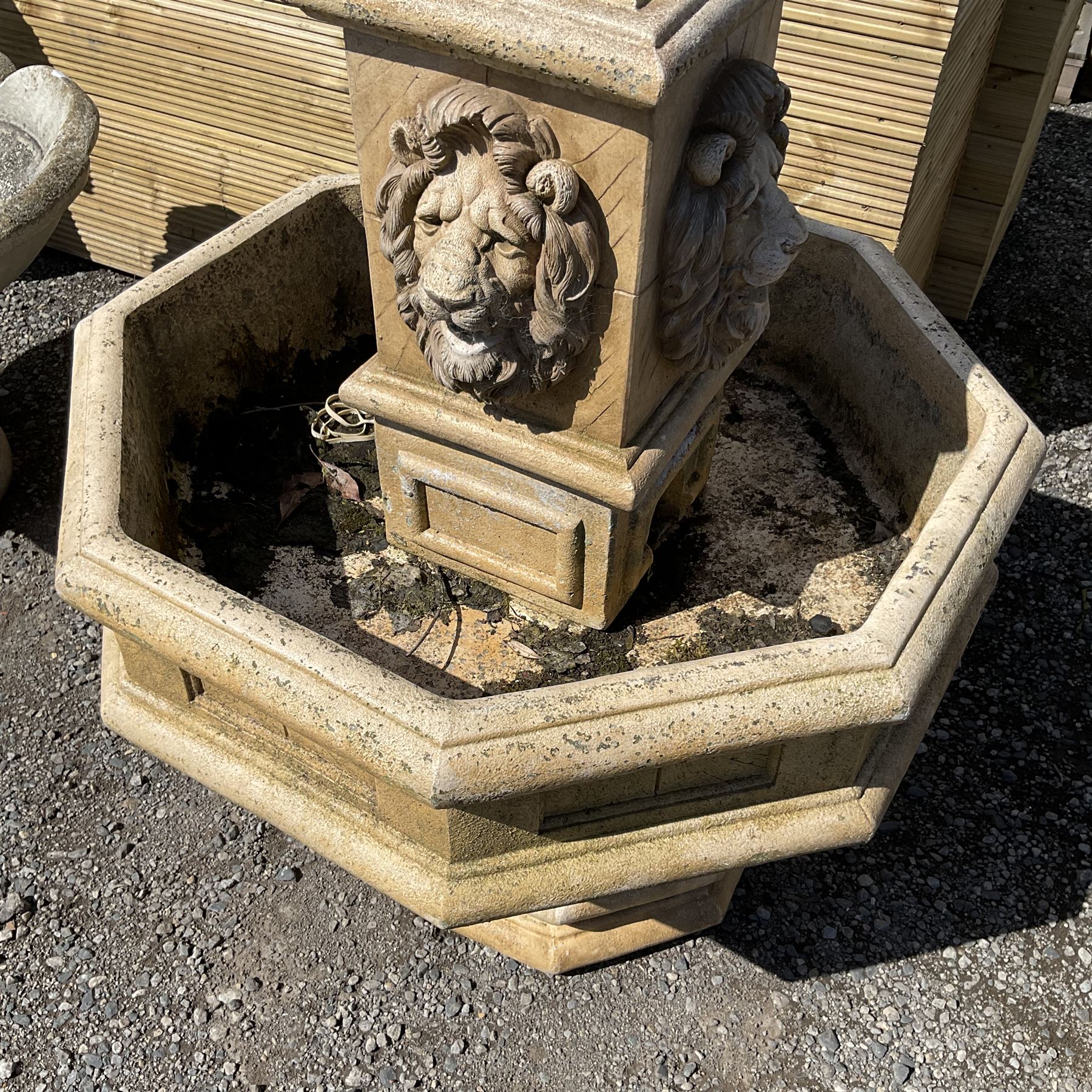 Four piece composite stone hexagonal garden centrepiece - THIS LOT IS TO BE COLLECTED BY APPOINTMENT FROM DUGGLEBY STORAGE, GREAT HILL, EASTFIELD, SCARBOROUGH, YO11 3TX