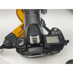 Four camera bodies, to include, Ricoh KR-10 serial no. 38826, Pentax MZ-M serial no. 4185969 with 'SMC Pentax- M 1:3.5 28mm' lens, Canon EOS500 serial no. 080927, with 'Sigma Zoom 100-300mm 1:4.5-6.7 DL'  lens etc, with other camera lenses and equipment 