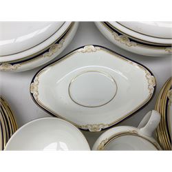 Wedgwood Cavendish pattern dinner service for twelve, comprising dinner plates, side plates, bowls, soup bowls, two tureens, saucer boat and sauce, together with matching part coffee service (82) 